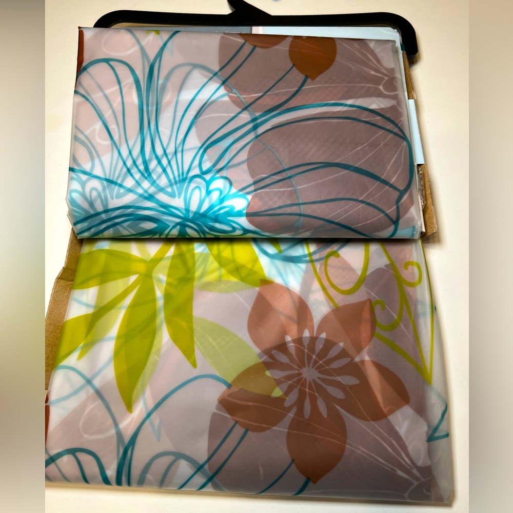 Tropical Leaves Jasmine Peva Shower Curtain with Roller Hooks Green Brown Teal
